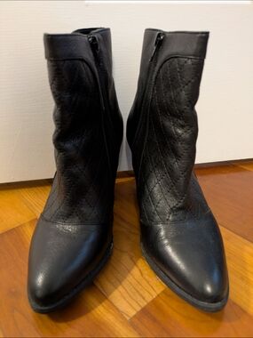 Classic Black Quilted Leather Booties - Women's